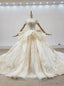 Want Champagne Tulle Appliques Sequins Off the Shoulder Wedding Dress With Train