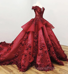 Ball Gown Off the Shoulder Evening Prom Dress with Beading, Puffy Long Quinceanera Dress