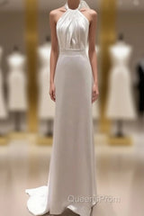 Weitese Formal WomenS Dress White Halter Light Wedding Dress Bride Dress Fishtail Evening Dress Evening Prom Dress Stores