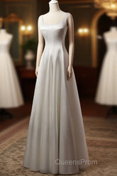 White A Line Satin Evening Prom Dress French Style Formal Dress