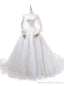 White Ball Gown Off The Shoulder Long Sleeve Appliques Wedding Dress