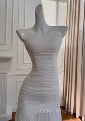 White Bodycon Dress Strapless Chiffon Long Evening Prom Dress Simple Evening Dress
