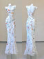 White Floral Elegant Sweet Sophisticated Long Chiffon Ball Gown Classy Evening Dress Party Dress
