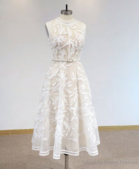 White High Neck Tulle Lace Prom Dress, Lace Formal Party Dress