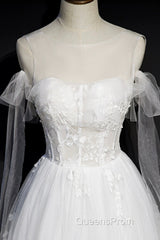 White Lace A-Line Tea Length Evening Prom Dress