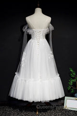 White Lace A-Line Tea Length Evening Prom Dress