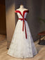 White Lace Burgundy Velvet Off the Shoulder Prom Dress
