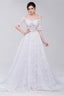 White Lace Off The Shoulder Short Sleeve Corset Wedding Dresses