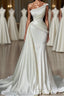 White Long Mermaid One Shoulder Satin Beads Formal Evening Prom Dress