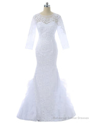 White Mermaid Long Sleeves Lace Long Dresses Mother Of The Bride Dresses