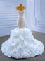 White Mermaid Organza Appliques Beading Wedding Dress