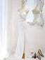 White Mermaid Spaghetti Straps Beading Pearls Wedding Dress