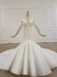White Mermaid Tulle Sequins V-neck Long Sleeve Appliques Beading Wedding Dress
