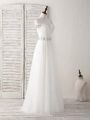 White Off Shoulder Tulle Beads Long Prom Dress White Evening Dress