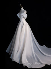 White Organza Long Evening Prom Dress, White Long Evening Dress