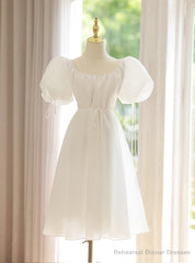 White Puff Sleeve Short Wedding Dress