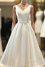 White Round Neck Satin Short Evening Prom Dress White Homecoming Dress