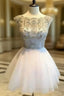 White Sequin Rhinestone Short Evening Prom Dress, Cute Homecoming Dress