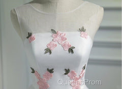 White Short Cute Graduation Party Dress , Lovely Evening Prom Dress , Formal Dress Tulle With Flowers