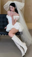 White Short Wedding Dress Satin Bridal Dress