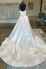 White Sweetheart Bow-Strap A-Line Long Modest Wedding Dress