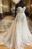White Sweetheart Lace Applique Tulle Wedding Dress, Lace Wedding Gown, Lace Bridal Evening Prom Dress