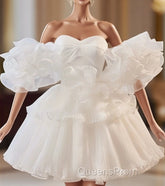 White Sweetheart Neck Organza Short Evening Prom Dress, White Homecoming Dress