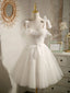 White Sweetheart Neck Tulle Lace Short Classy Prom Dress, White Tulle Classy Dress