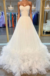 White sweetheart neck tulle long Evening Prom Dress white formal Dress