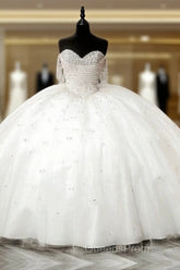 White Tulle Beaded Sweetheart Ball Gown Dress
