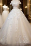 White Tulle Lace Applique Long Evening Prom Dress, White Lace Wedding Dress
