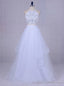 White Tulle Long Graduation Beading Halter Backless 2 Piece Prom Dress