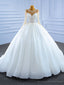 White Tulle Long Sleeve Sequins Beading Wedding Dress