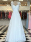White Tulle V-neck Pleats Prom Dress