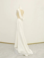 White v neck long Evening Prom Dress, white evening Dress