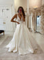 White V Neck Satin Lace Long Classy Prom Dress Classy Evening Dress