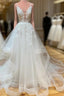 White V Neck Tulle Lace Long Evening Prom Dress White Lace Wedding Dress