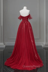 Wine Red A-Line Tulle Sweetheart Floor Length Party Dress, Wine Red Tulle Evening Prom Dress