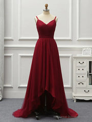 Wine Red High Low Sweetheart Simple Tulle Prom Dress, High Low Homecoming Dress