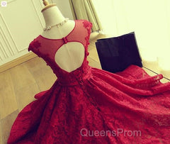 Wine Red Lace Knee Length Round Neckline Party Dress, Cute Homecoming Dress