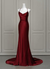 Wine Red Mermaid Backless Long Evening Dress, Wine Red Long Prom Dress