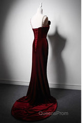 Wine Red Mermaid Straps Beaded Long Formal Dress, Wine Red Evening Dress Evening Prom Dress