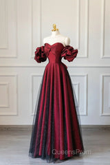 Wine Red Off Shoulder Long Formal Dress, Sweetheart Wine Red Formal Dress
