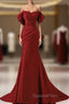 Wine Red Off Shoulder Mermaid Long Party Dress, Wine Red Evening Dress Evening Prom Dress