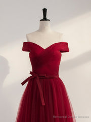 Wine Red Off Shoulder Simple Sweetheart Floor Length Party Dress, Dark Red Formal Dress