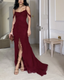 Wine Red Off Shoulder Straps Multi-Layered Ruffles Long Classy Prom Dress