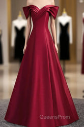 Wine Red Satin Long Party Dress, A-Line Wine Red Satin Evening Prom Dress