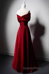 Wine Red Satin Off Shoulder A-Line Party Dress, Wine Red Long Formal Dress Evening Prom Dress