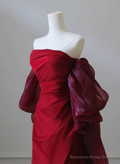 Wine Red Satin Scoop Long Formal Dress, Wine Red Long Evening Dress Prom Dress