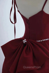 Wine Red Satin Straps Long Party Dress, Wine Red Floor Length Formal Dress Evening Prom Dress